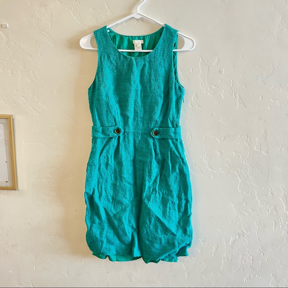 J. Crew Kelley Green Tweed Linen Blend Sheath Dress 0